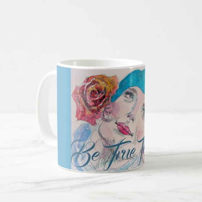 Mädchen mit Rote Rose Beret Watercolor Geschenk Ta Kaffeetasse (Vorderseite Links)