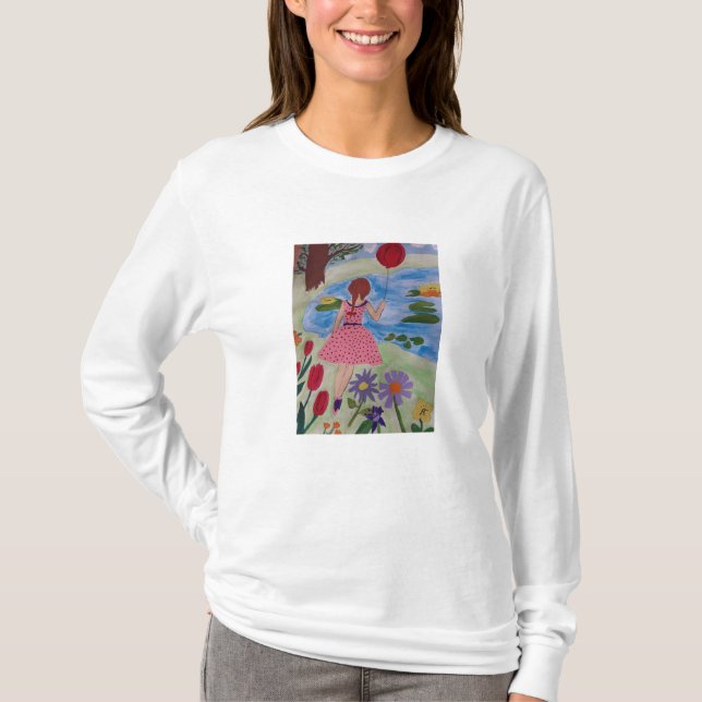 Mädchen mit rotem Balkon Langschläfer T - Shirt (Vorderseite)