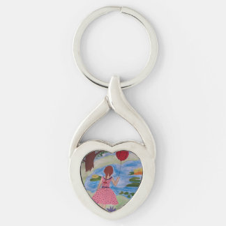 Mädchen mit rotem Ballon Metallschlüssel Ring Schlüsselanhänger