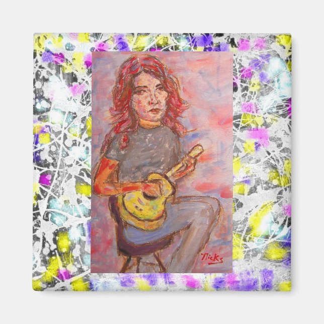 Mädchen mit rotem Haar und Ukulele Magnet (Vorne)
