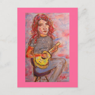 Mädchen mit rotem Haar und Ukulele Postkarte