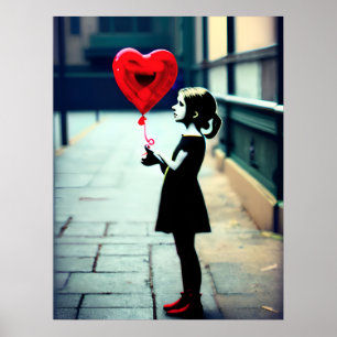 Mädchen mit rotem Herzballon-Poster Poster