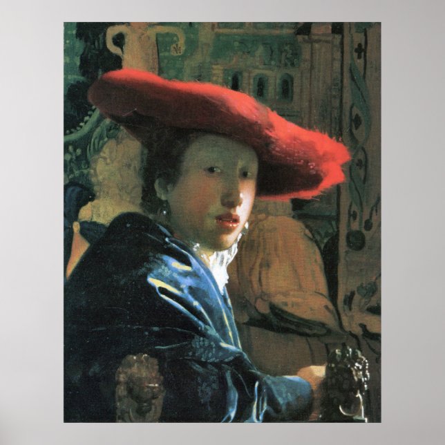 Mädchen mit rotem Hut von Johannes Vermeer Poster (Vorne)
