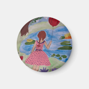Mädchen Mit Rotem Luftballon Magnet