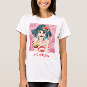 Mädchen mit rotem Ribbon-T - Shirt