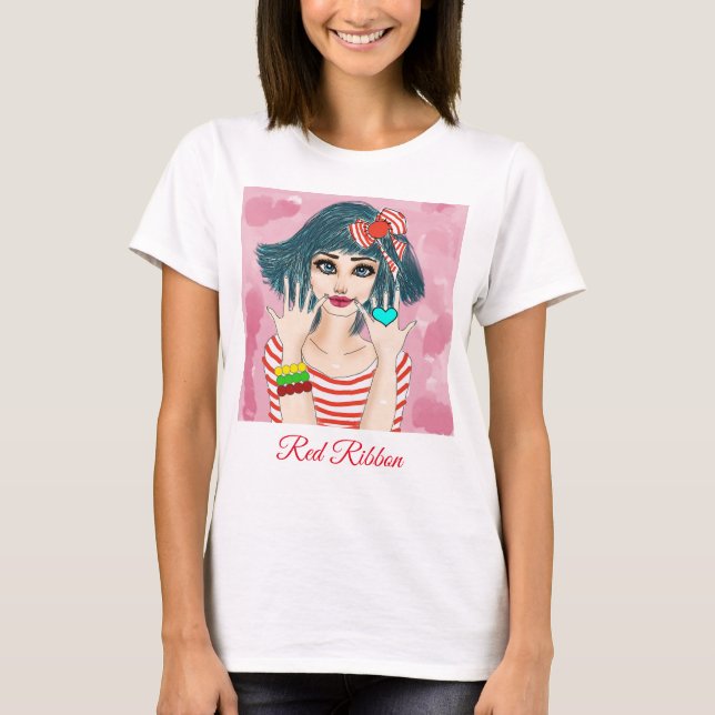 Mädchen mit rotem Ribbon-T - Shirt (Vorderseite)