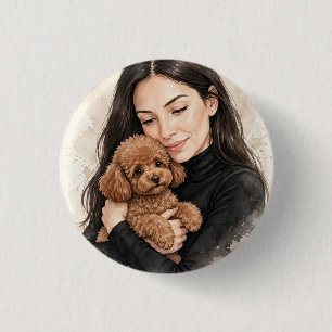 Mädchen mit rotem Spielzeug-Pudel Button