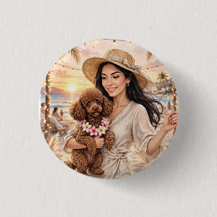 Mädchen mit rotem Spielzeug-Pudel Button