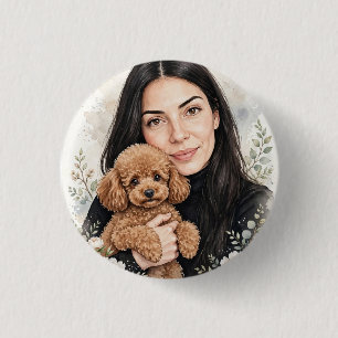 Mädchen mit rotem Spielzeug-Pudel Button