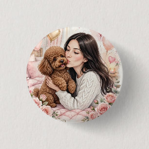 Mädchen mit rotem Spielzeug-Pudel Button