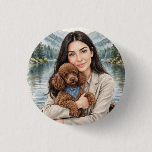 Mädchen mit rotem Spielzeug-Pudel Button