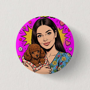 Mädchen mit rotem Spielzeug-Pudel Button