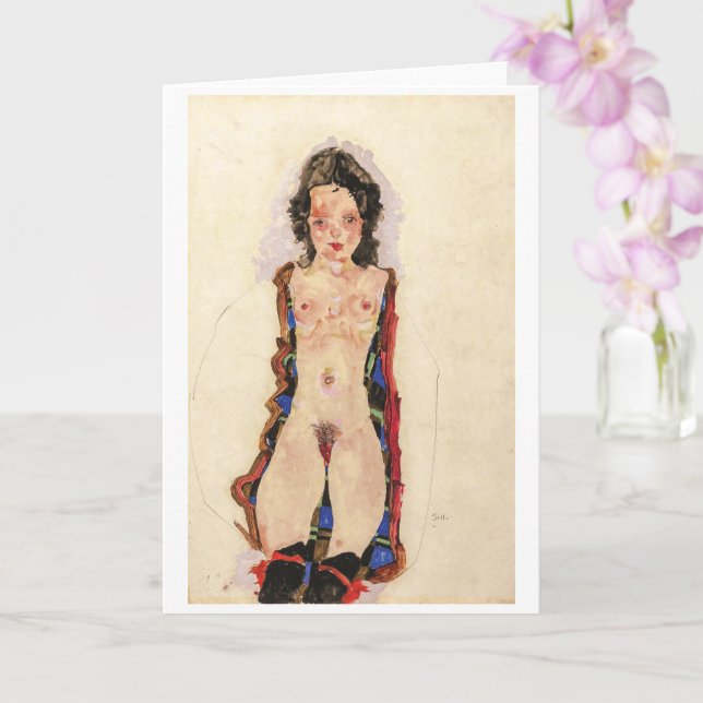 Mädchen mit Roten Gartern | Egon Schiele | Karte (Orchidee)