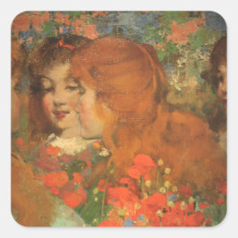 Mädchen mit roten Pfoten (von George Henry) Quadratischer Aufkleber