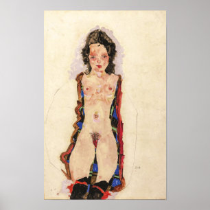 Mädchen mit roten Strumpfbändern Egon Schiele Poster