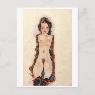Mädchen mit roten Strumpfbändern Egon Schiele Postkarte
