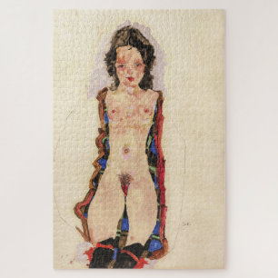 Mädchen mit roten Strumpfbändern Egon Schiele Puzzle