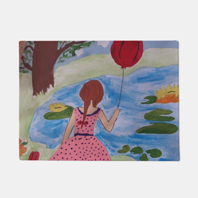 Mädchen mit roter Balontür matt Fußmatte (Vorderseite)