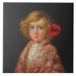 Mädchen mit roter Blume im Haar Fliese