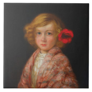 Mädchen mit roter Blume im Haar Fliese