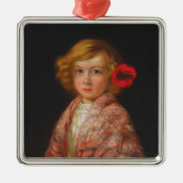 Mädchen mit roter Blume im Haar Ornament Aus Metall