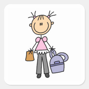 Mädchen mit Rucksack Quadratischer Aufkleber
