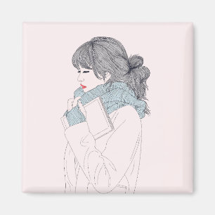 Mädchen mit Schal und Buch Magnet