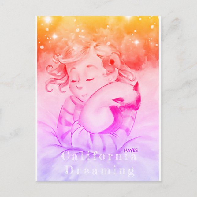 Mädchen mit Schlafkatze (Version 2) Postkarte (Vorderseite)