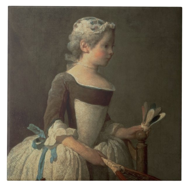 Mädchen mit Schläger und Shuttlecock Fliese (Vorderseite)