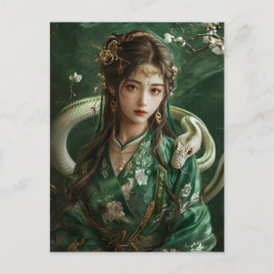 Mädchen mit Schlange Chinesisch Zodiac Art Postkarte