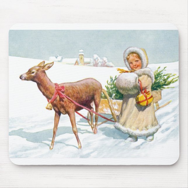 Mädchen mit Schlitten zu Weihnachten Mousepad (Vorne)