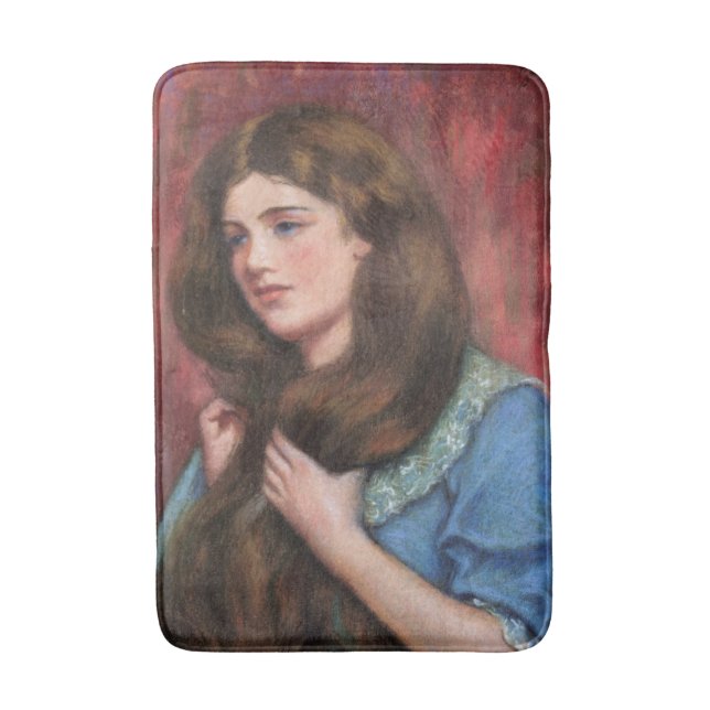 Mädchen mit schönem Long Brown Haar Badematte (Vorderseite Vertikal)