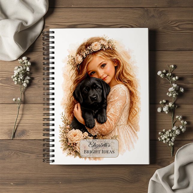Mädchen mit schwarzem Labrador-Welpen Notizbuch (Von Creator hochgeladen)
