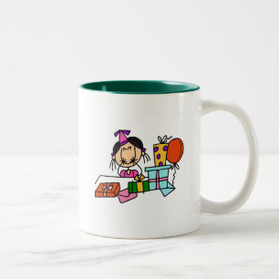 Mädchen mit schwarzen Haaren mit Geburtstagsgesche Zweifarbige Tasse