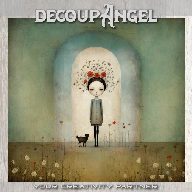 Mädchen mit schwarzer Katze und roten Pappchen - E Seidenpapier (Von Creator hochgeladen)