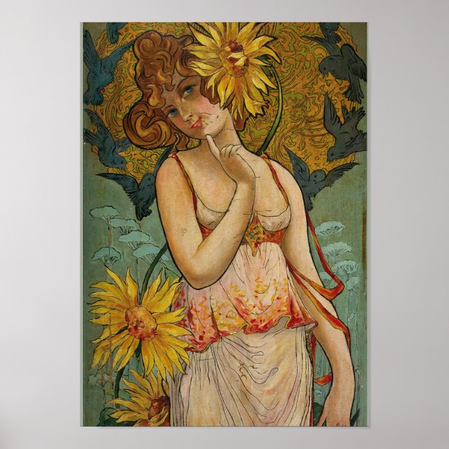 Mädchen mit Sonnenblumen Poster (Vorne)