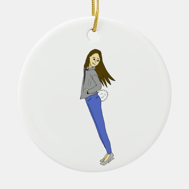 Mädchen mit sonnigen Schwänzen Keramik Ornament (Vorne)