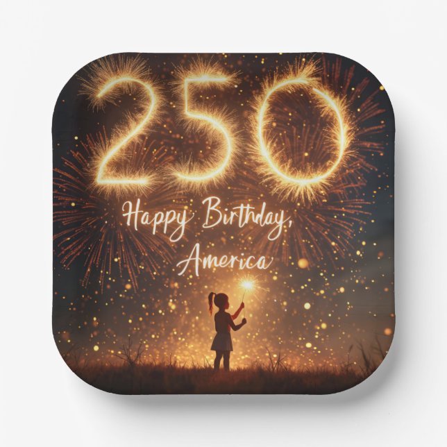 Mädchen mit Sparklern für Amerikas 250. Geburtstag Pappteller (Vorderseite)