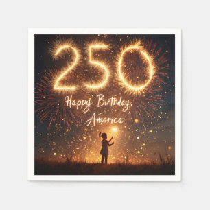 Mädchen mit Sparklern für Amerikas 250. Geburtstag Serviette