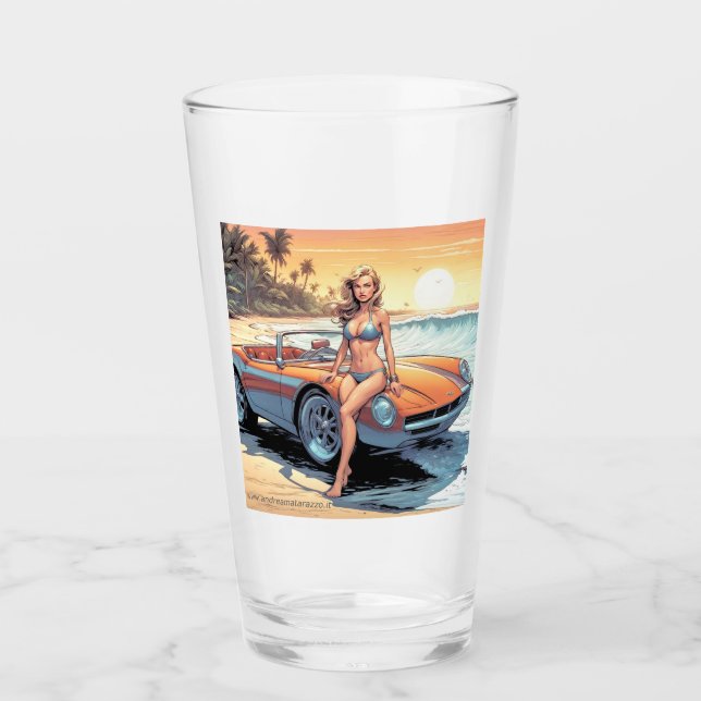 Mädchen mit Sportwagen Glas (Vorderseite)