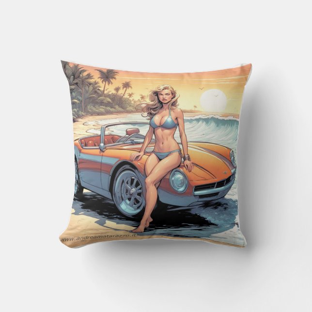 Mädchen mit Sportwagen Kissen (Vorderseite)