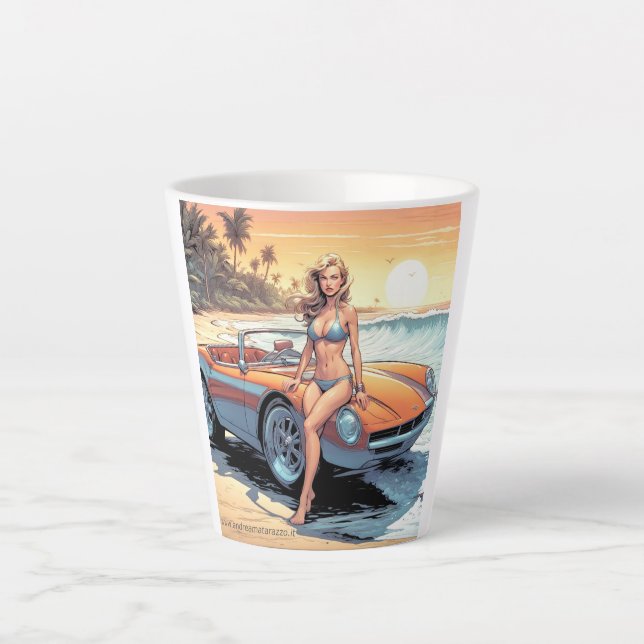 Mädchen mit Sportwagen Milchtasse (Vorderseite)