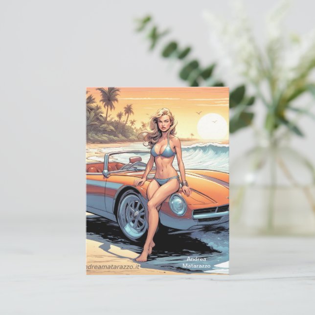 Mädchen mit Sportwagen Postkarte (Stehend Vorderseite)