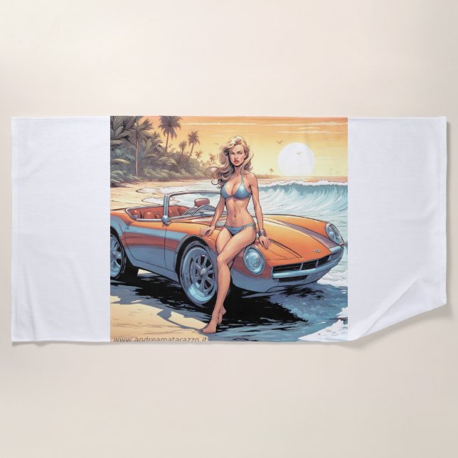 Mädchen mit Sportwagen Strandtuch (Vorderseite)