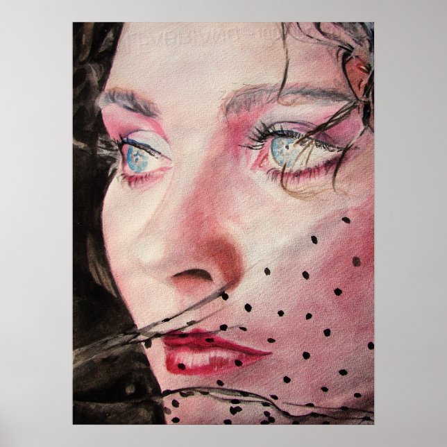 Mädchen mit Spotty Veil Aquarell Print Poster (Vorne)