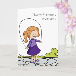 Mädchen mit Springseil Personalisiertes Happy Birt Karte