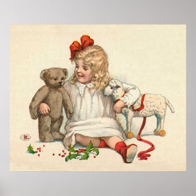 Mädchen mit Teddy und Lamm Poster (Vorne)