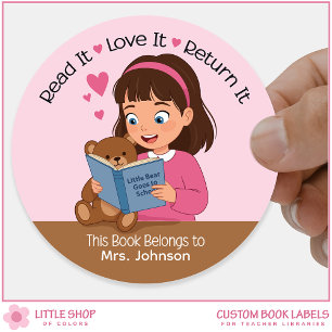 Mädchen mit Teddybär Lehrer Bibliothek Exlibris Runder Aufkleber
