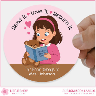 Mädchen mit Teddybär Lehrer Bibliothek Exlibris Runder Aufkleber