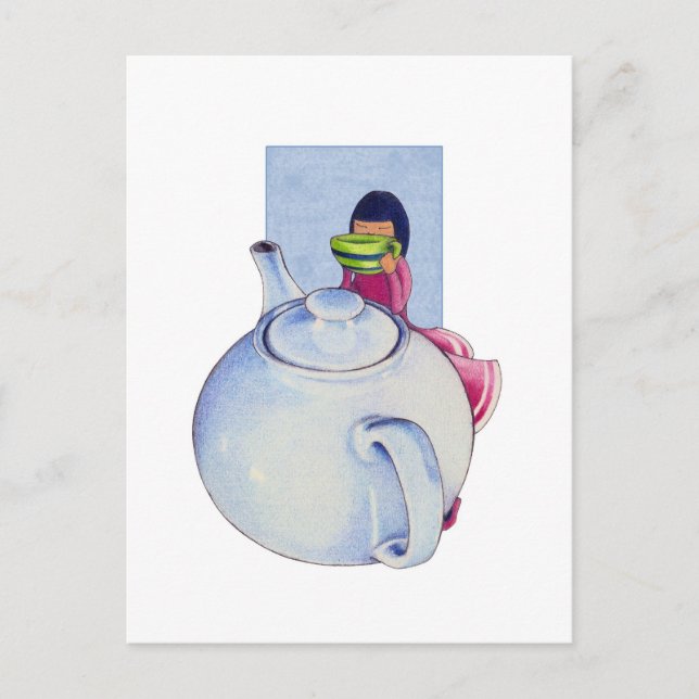 Mädchen mit Tee Postkarte (Vorderseite)